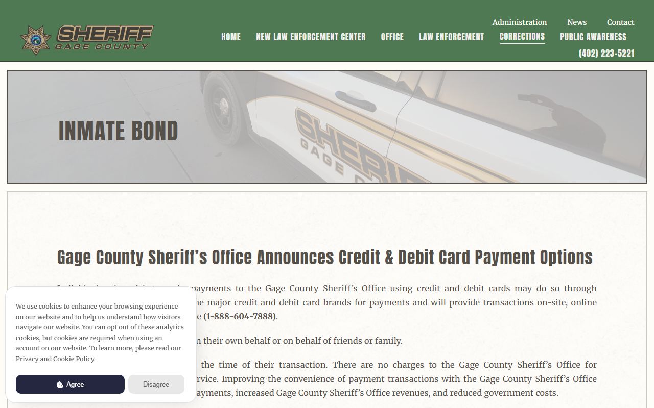 Gage County Sheriff's Office inmate bond payment information