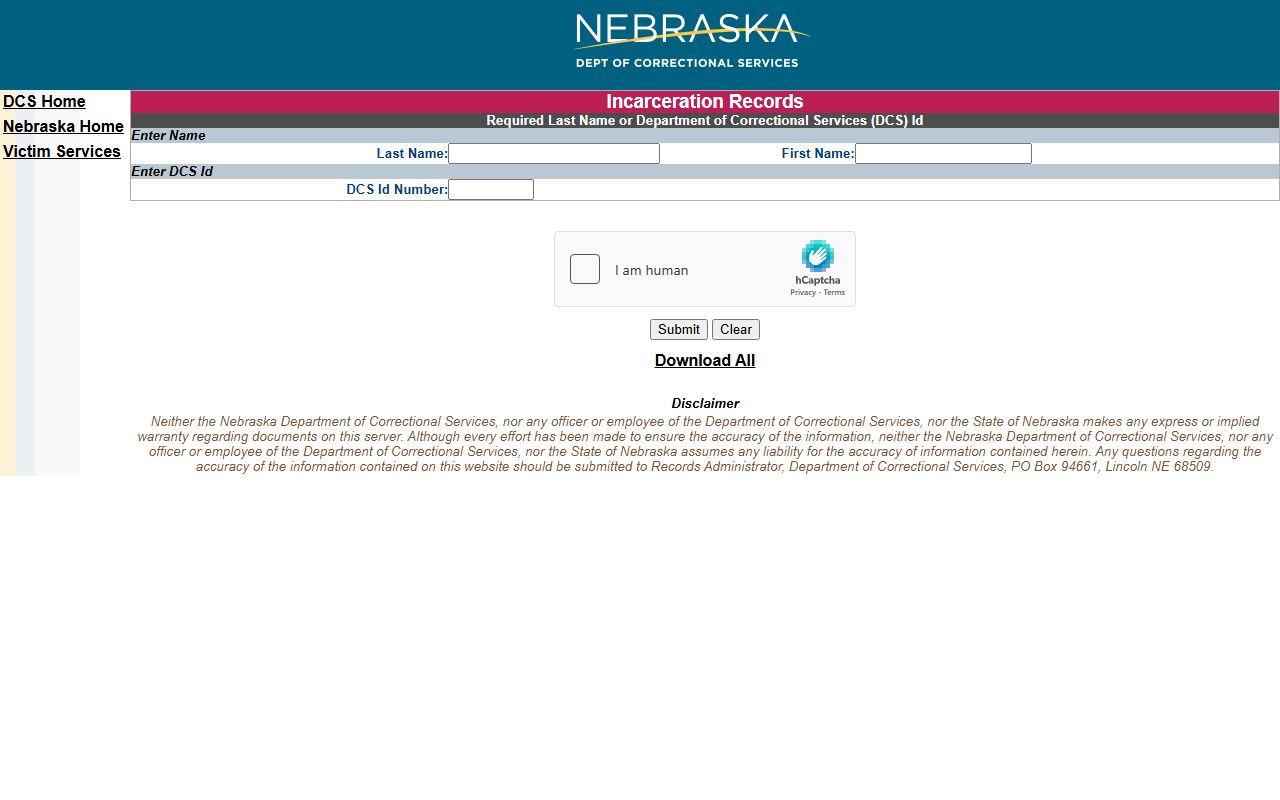 Nebraska NDCS inmate locator for Gage County state prison records