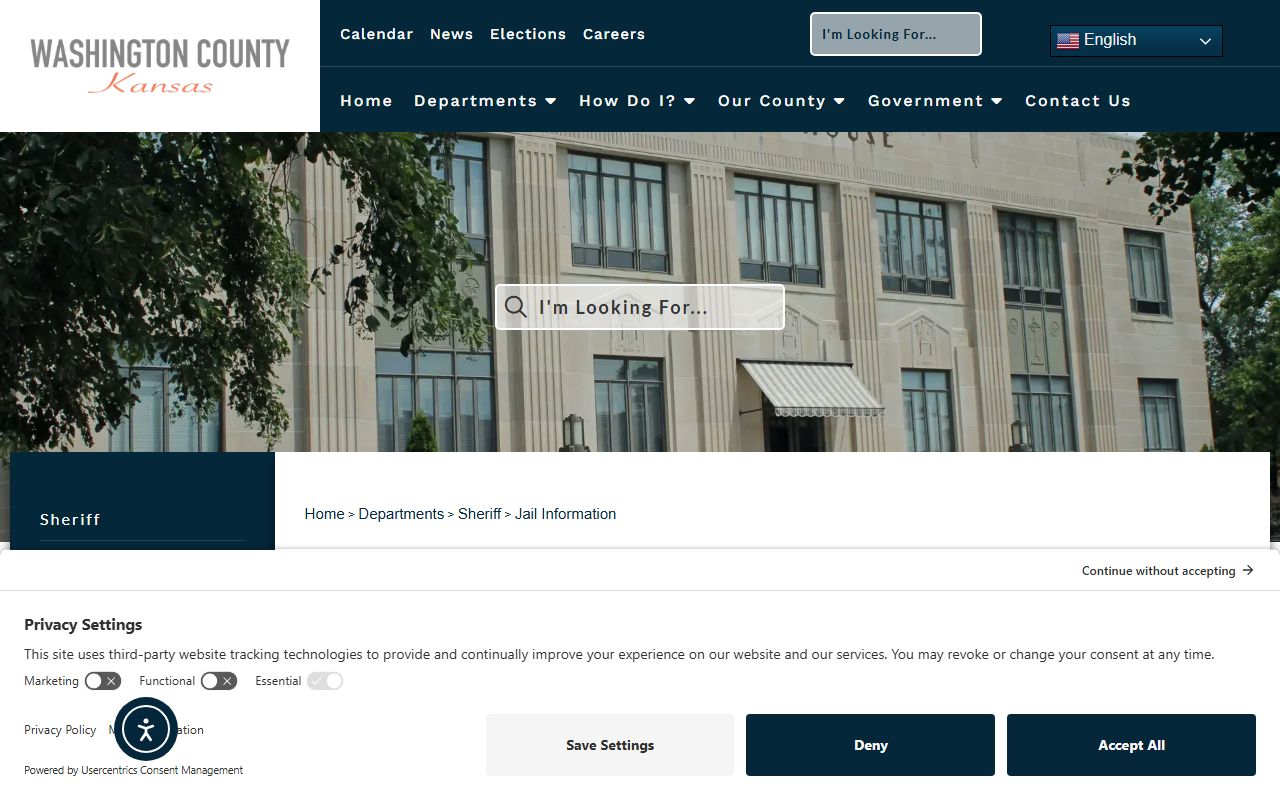 Washington County Kansas jail information page with visitation, mail, money, phone, and Cidnet rules